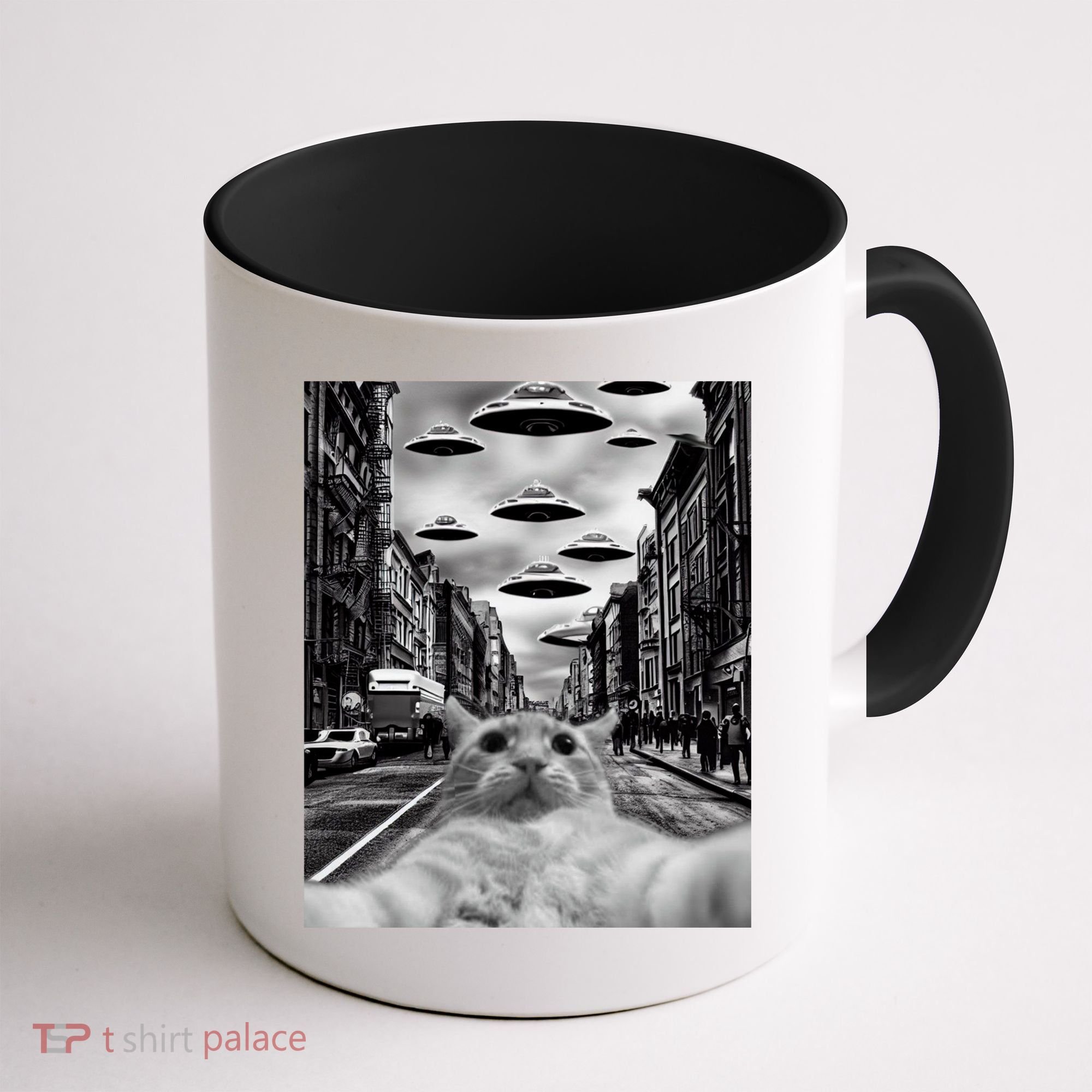 Alien UFO Funny Cat Selfie Coffee Mug