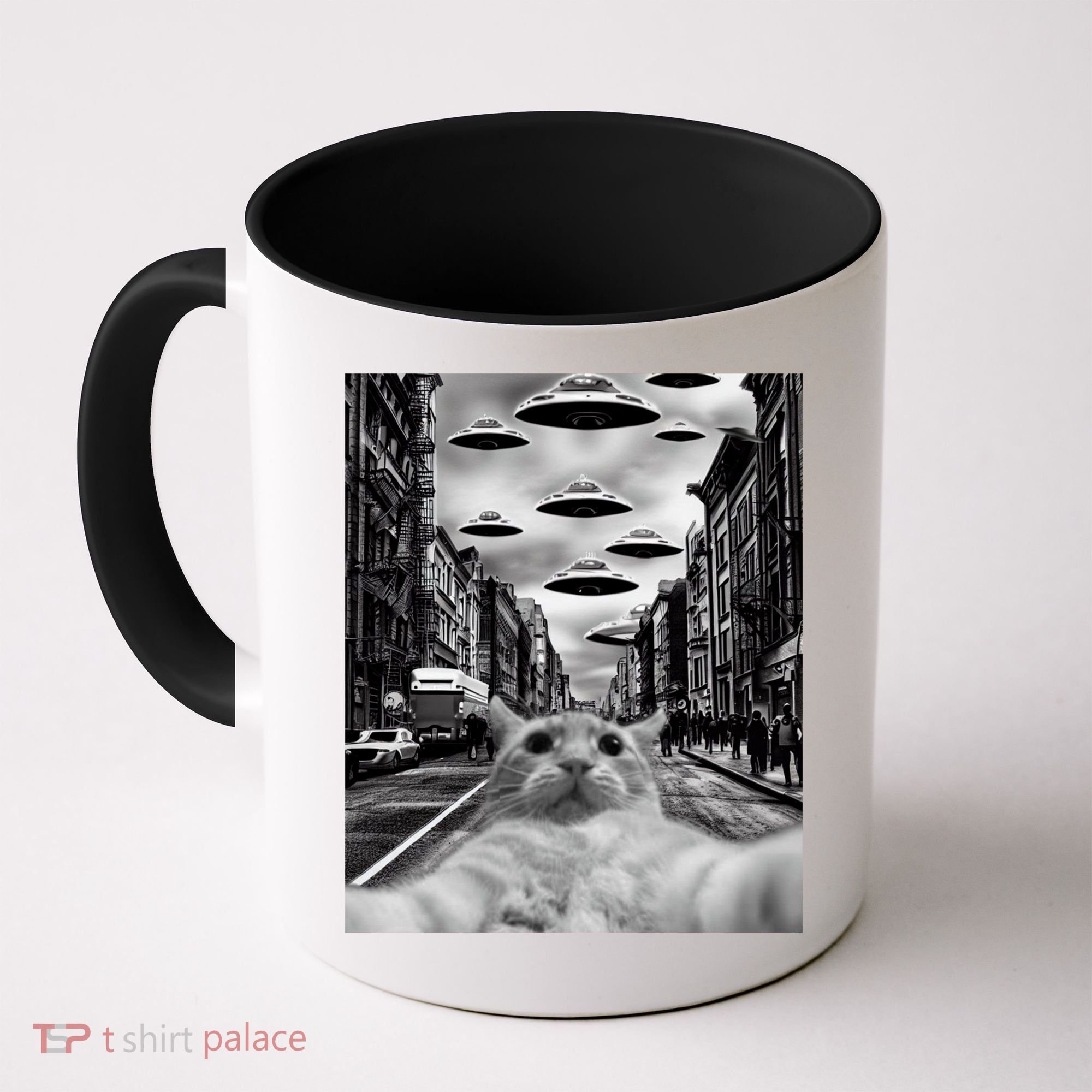 Alien UFO Funny Cat Selfie Coffee Mug