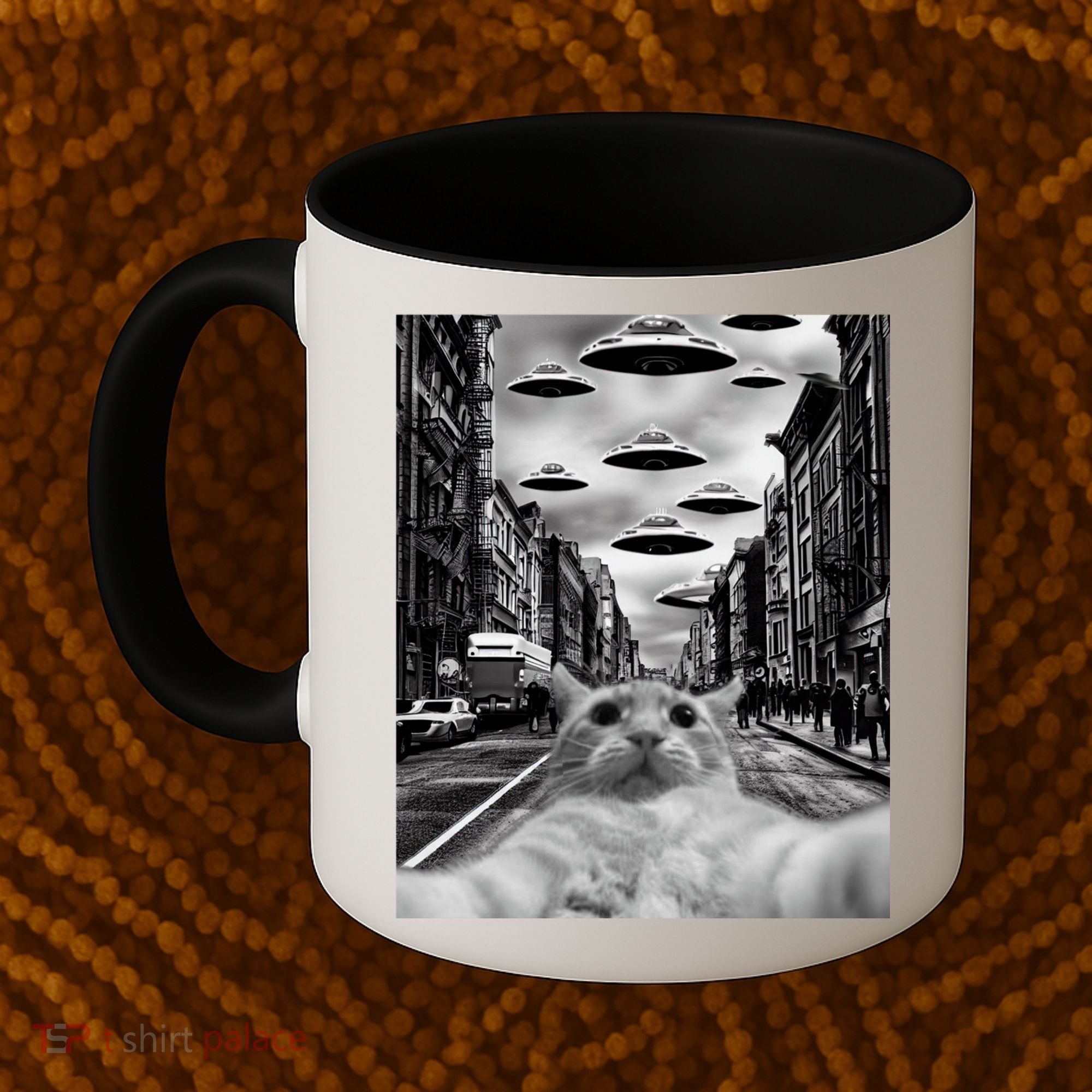 Alien UFO Funny Cat Selfie Coffee Mug