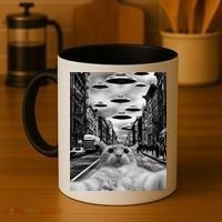 Alien UFO Funny Cat Selfie Coffee Mug thumb 4