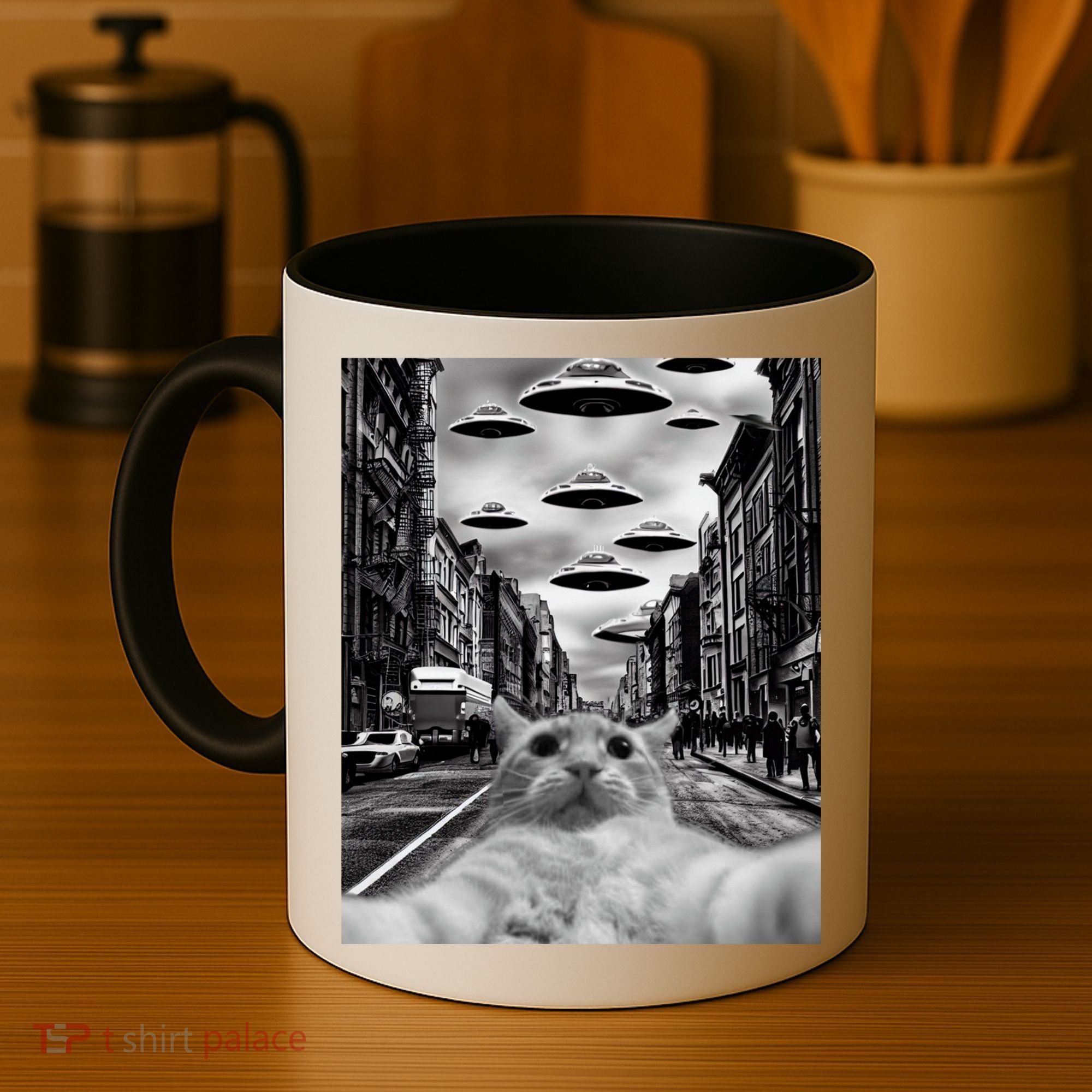 Alien UFO Funny Cat Selfie Coffee Mug