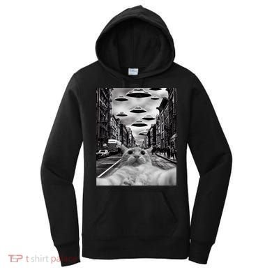 Alien UFO Funny Cat Selfie Women's Hoodie