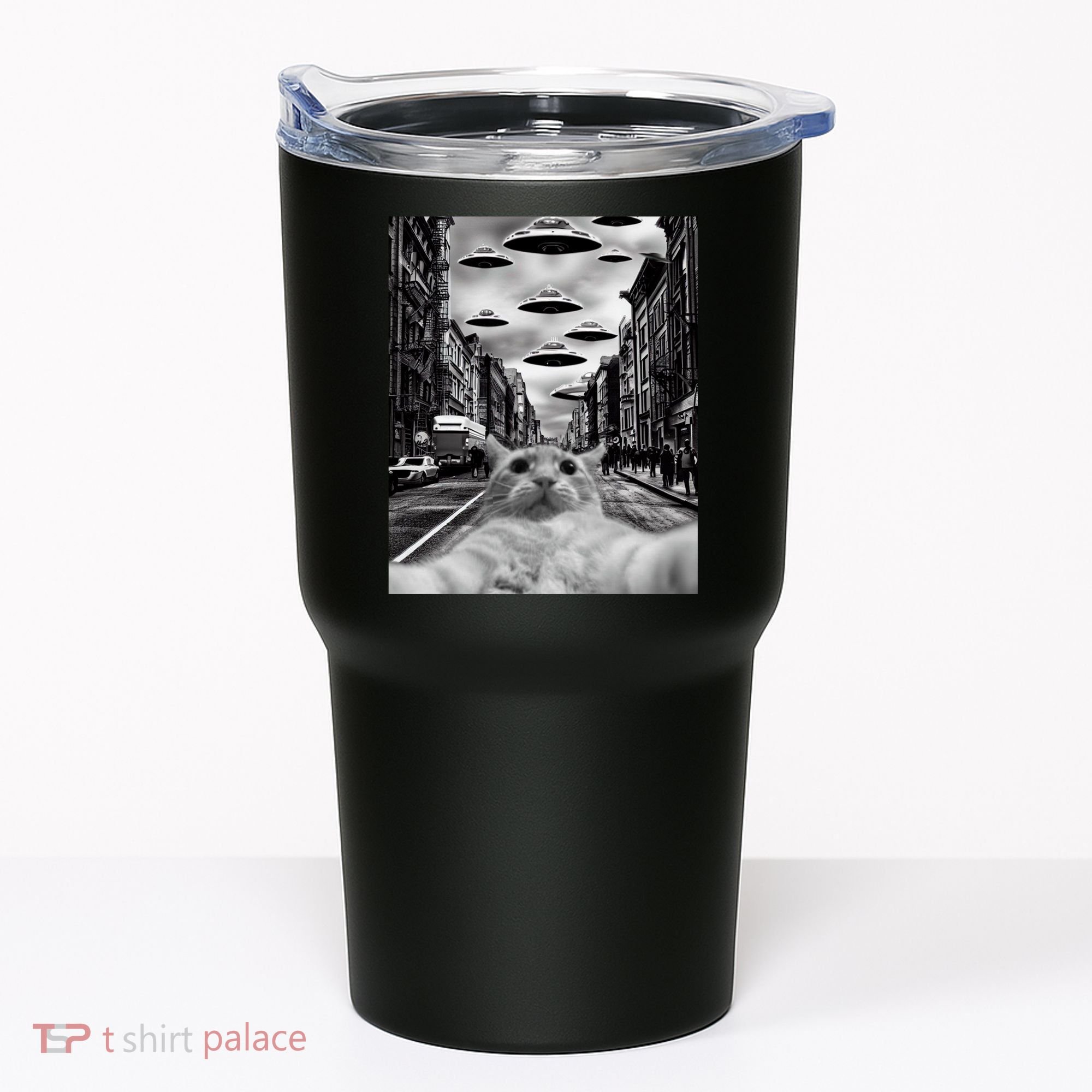 Alien UFO Funny Cat Selfie Tumbler