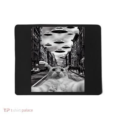 Alien UFO Funny Cat Selfie Mousepad