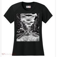 Alien UFO Funny Cat Selfie Women's Cooling Performance Crew T-Shirt thumb 0