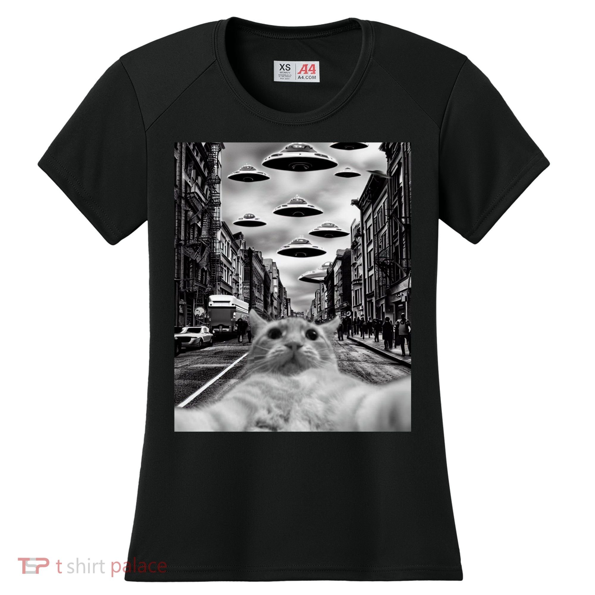 Alien UFO Funny Cat Selfie Women's Cooling Performance Crew T-Shirt
