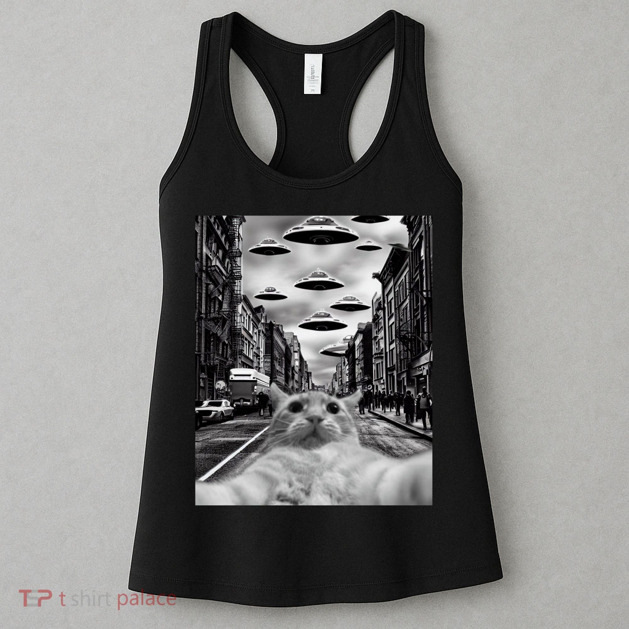 Alien UFO Funny Cat Selfie Women's Tank Top