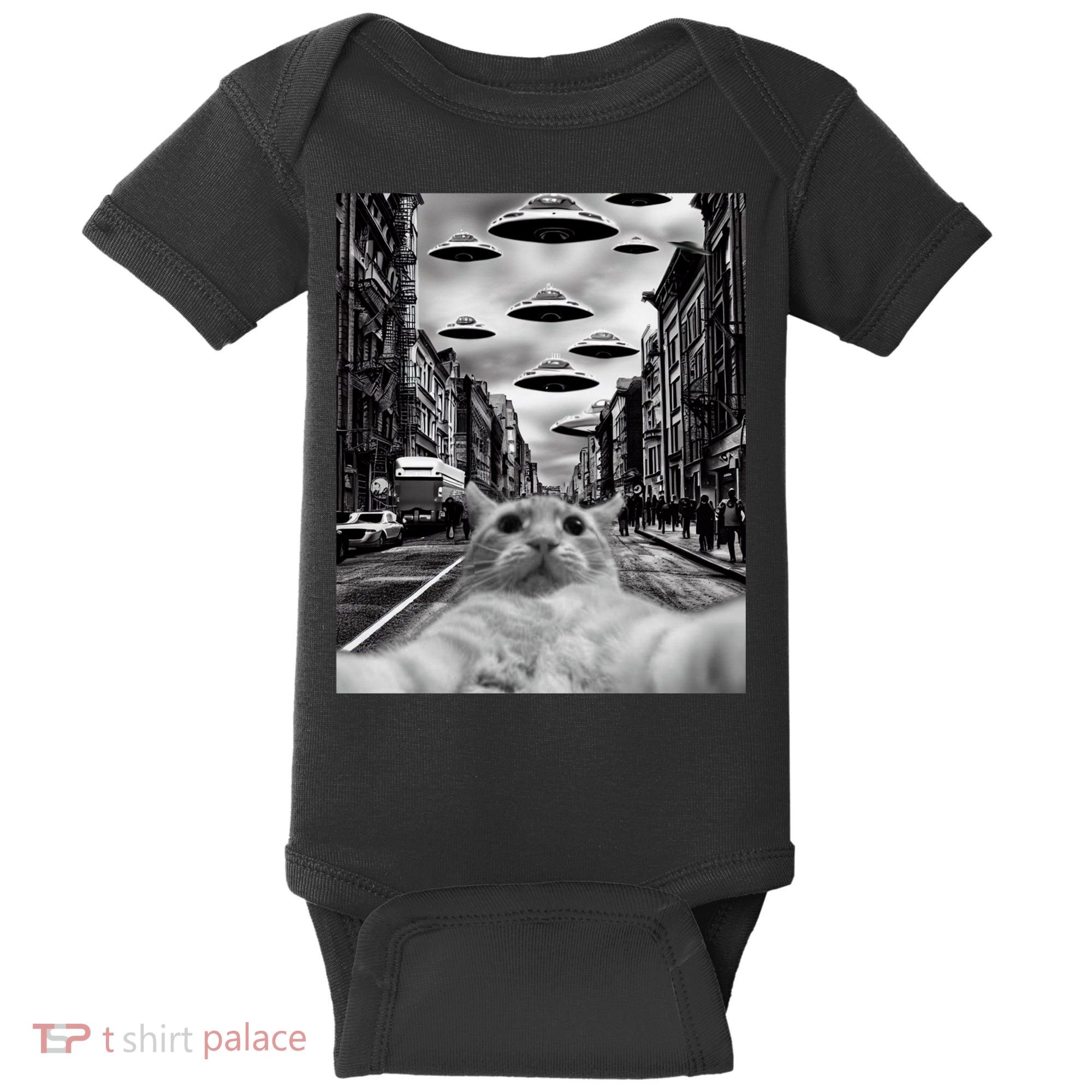 Alien UFO Funny Cat Selfie Baby Bodysuit