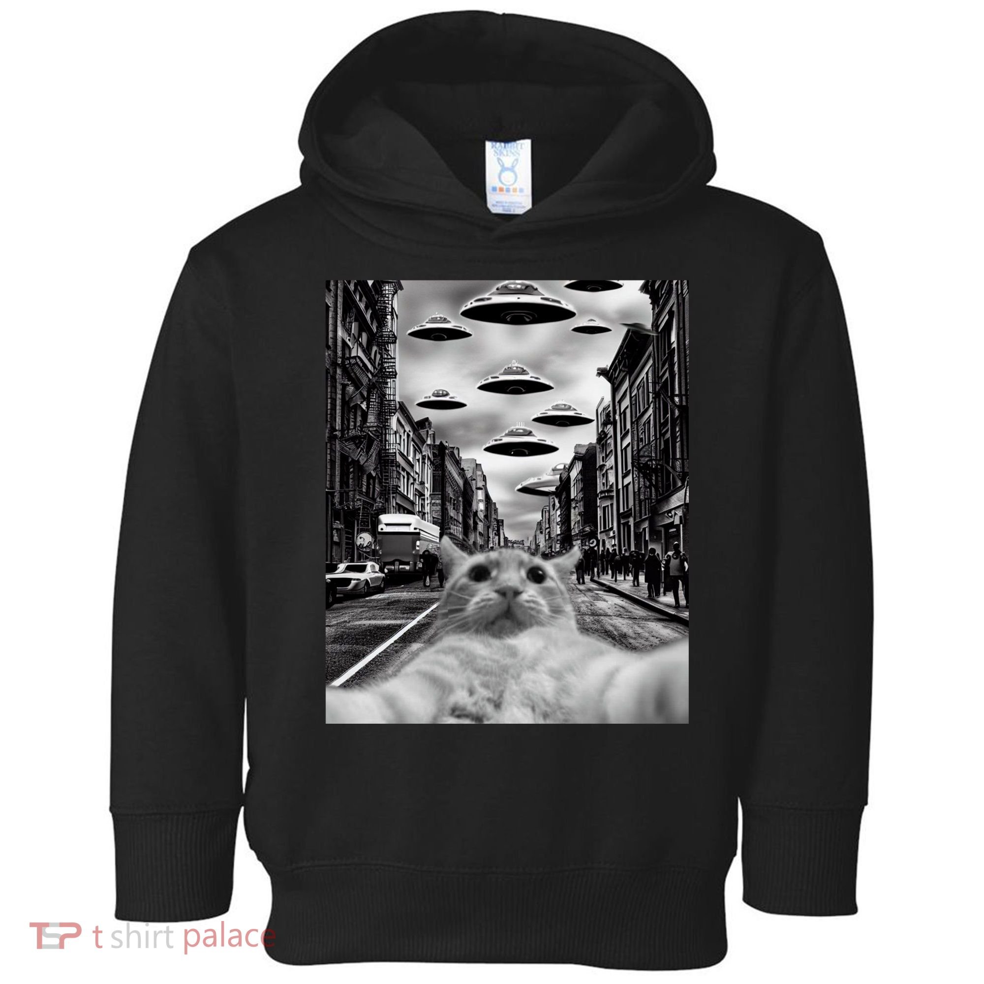 Alien UFO Funny Cat Selfie Toddler Hoodie