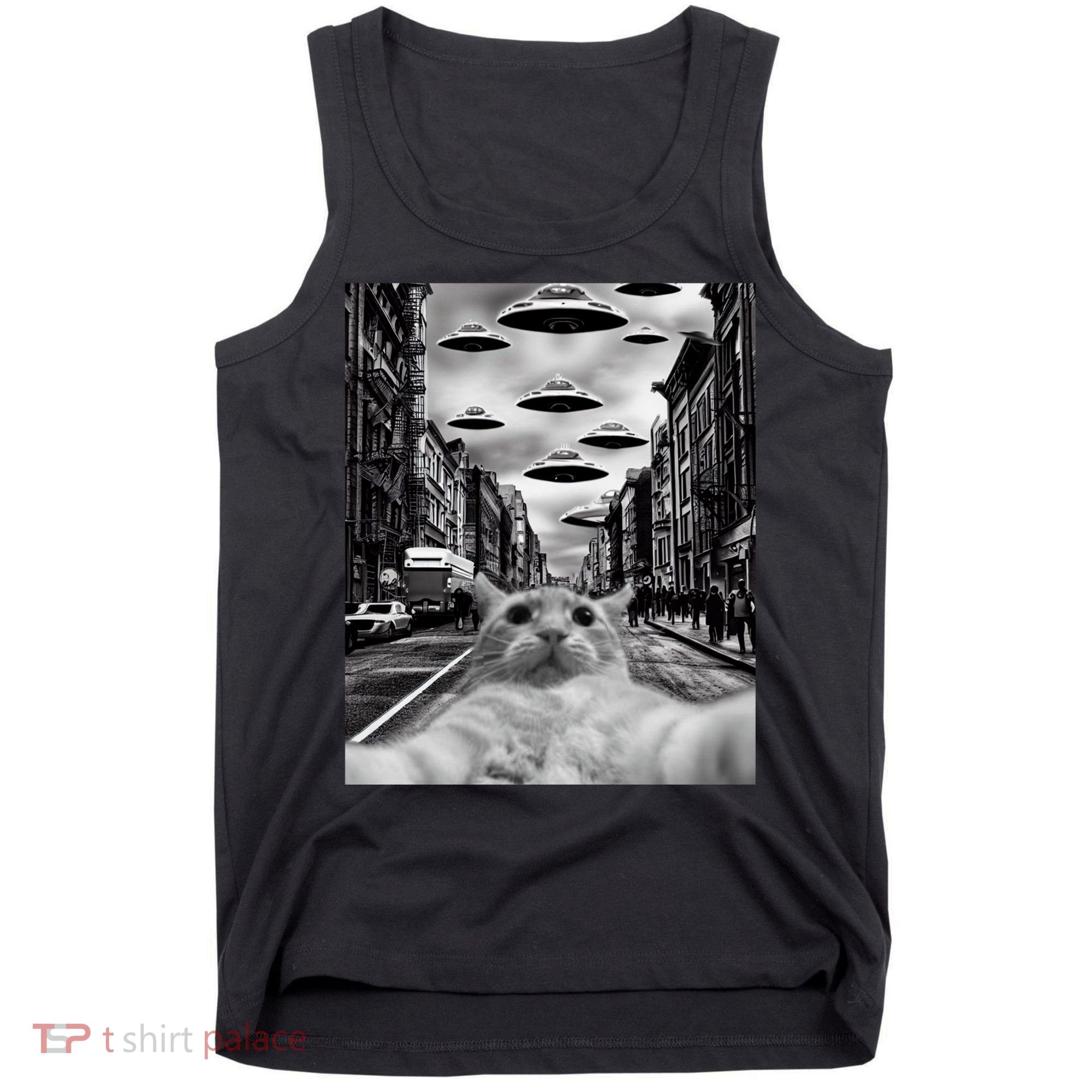 Alien UFO Funny Cat Selfie Tank Top