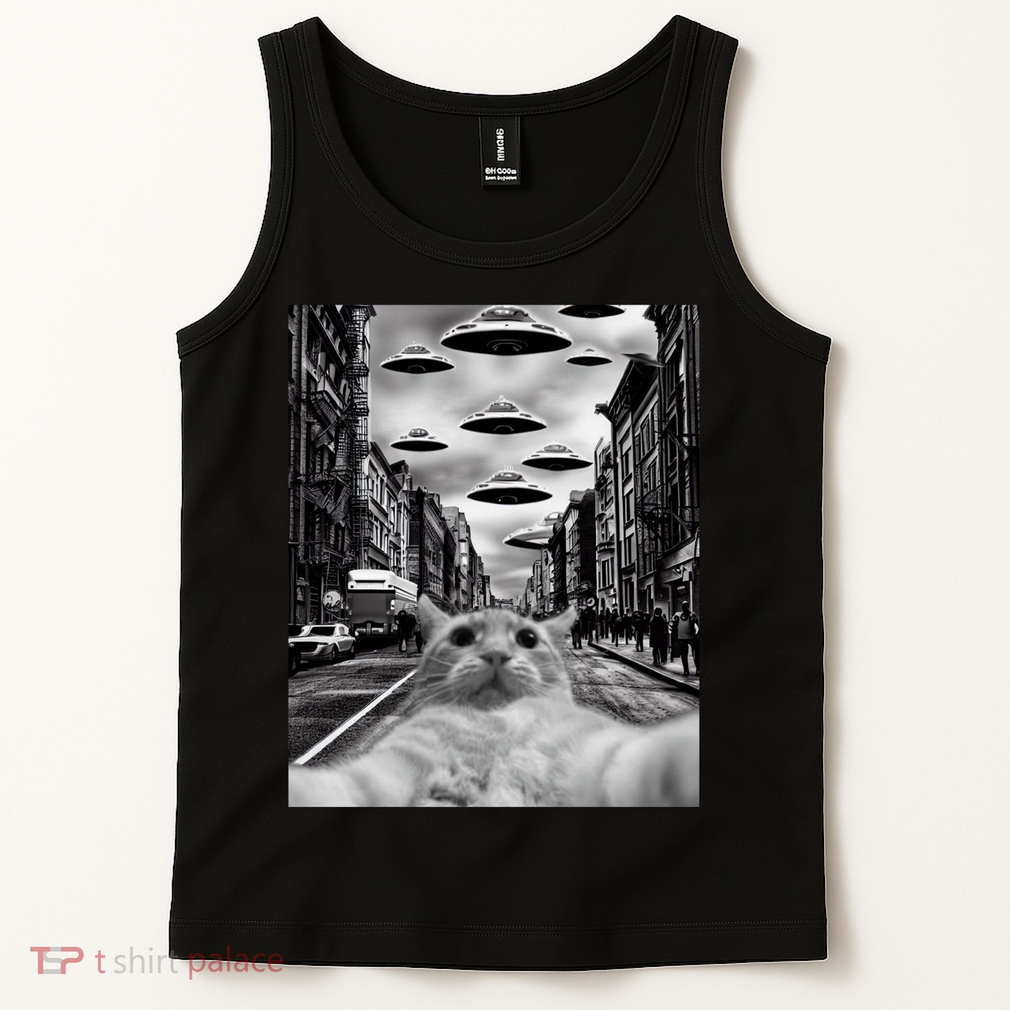 Alien UFO Funny Cat Selfie Tank Top