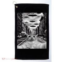 Alien UFO Funny Cat Selfie Golf Towel thumb 0
