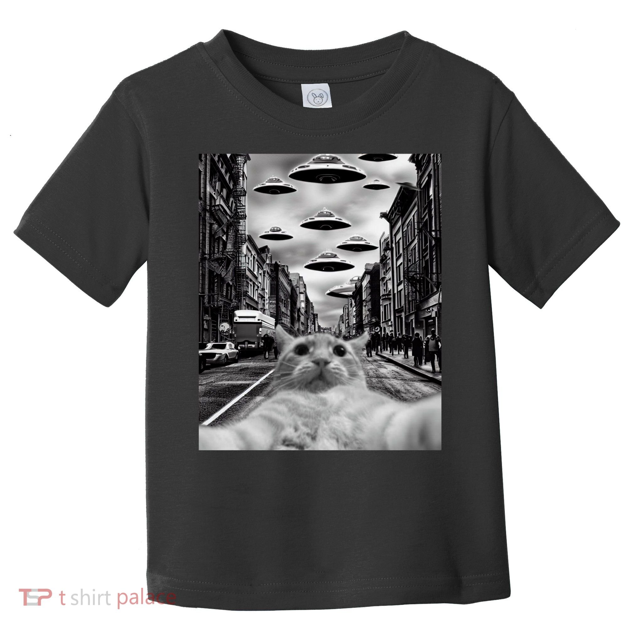 Alien UFO Funny Cat Selfie Toddler T-Shirt