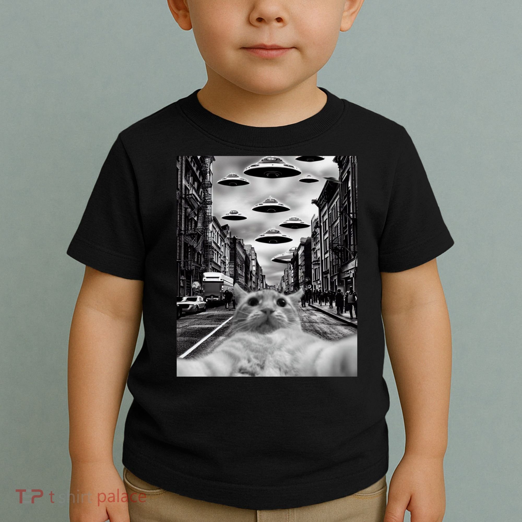 Alien UFO Funny Cat Selfie Toddler T-Shirt