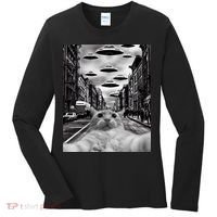 Alien UFO Funny Cat Selfie Women's Long Sleeve Shirt thumb 0