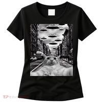 Alien UFO Funny Cat Selfie Women's T-Shirt thumb 0