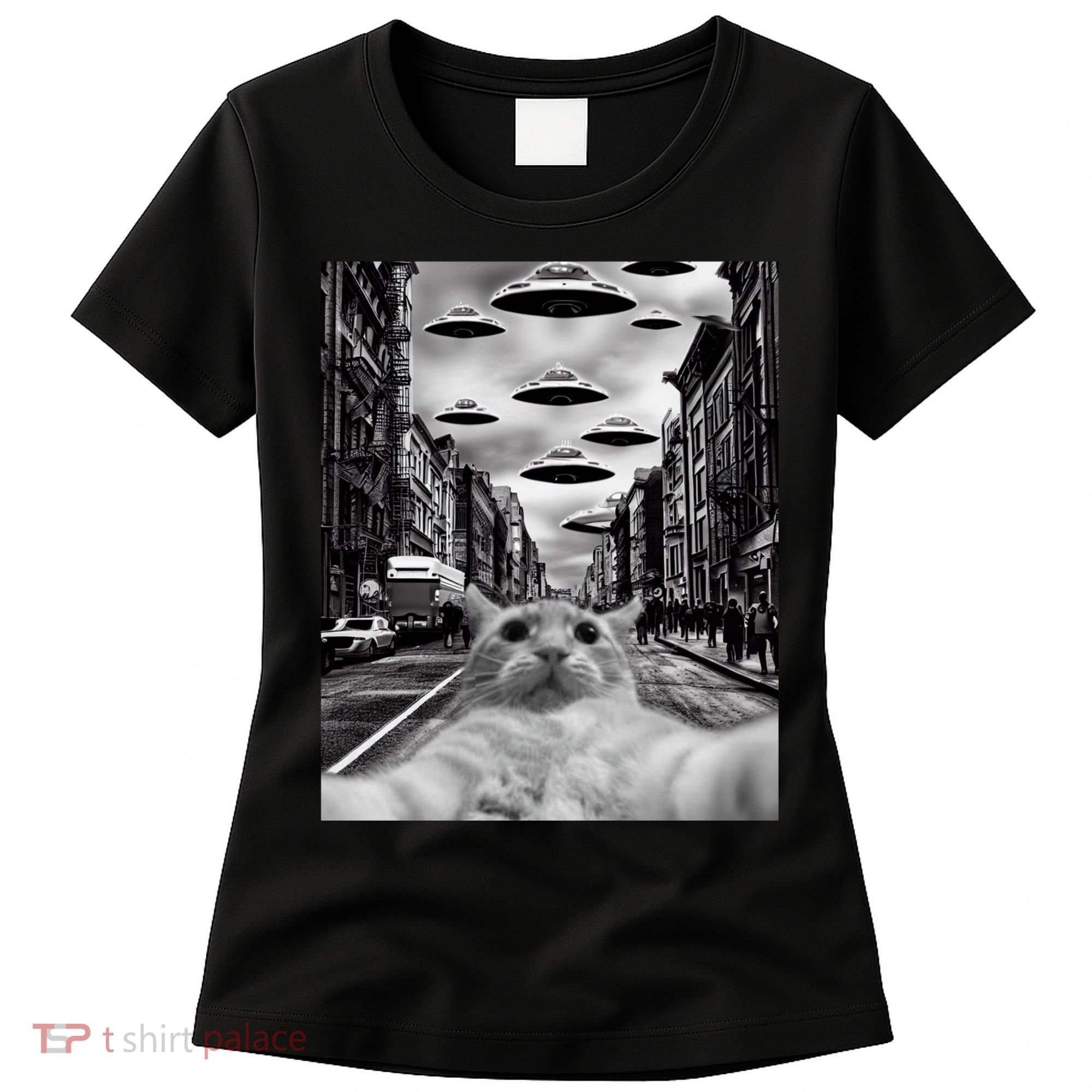 Alien UFO Funny Cat Selfie Women's T-Shirt