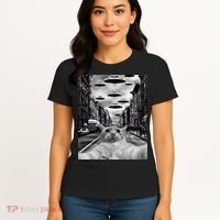 Alien UFO Funny Cat Selfie Women's T-Shirt thumb 4