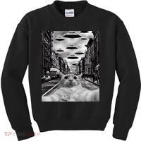 Alien UFO Funny Cat Selfie Kids Sweatshirt thumb 0