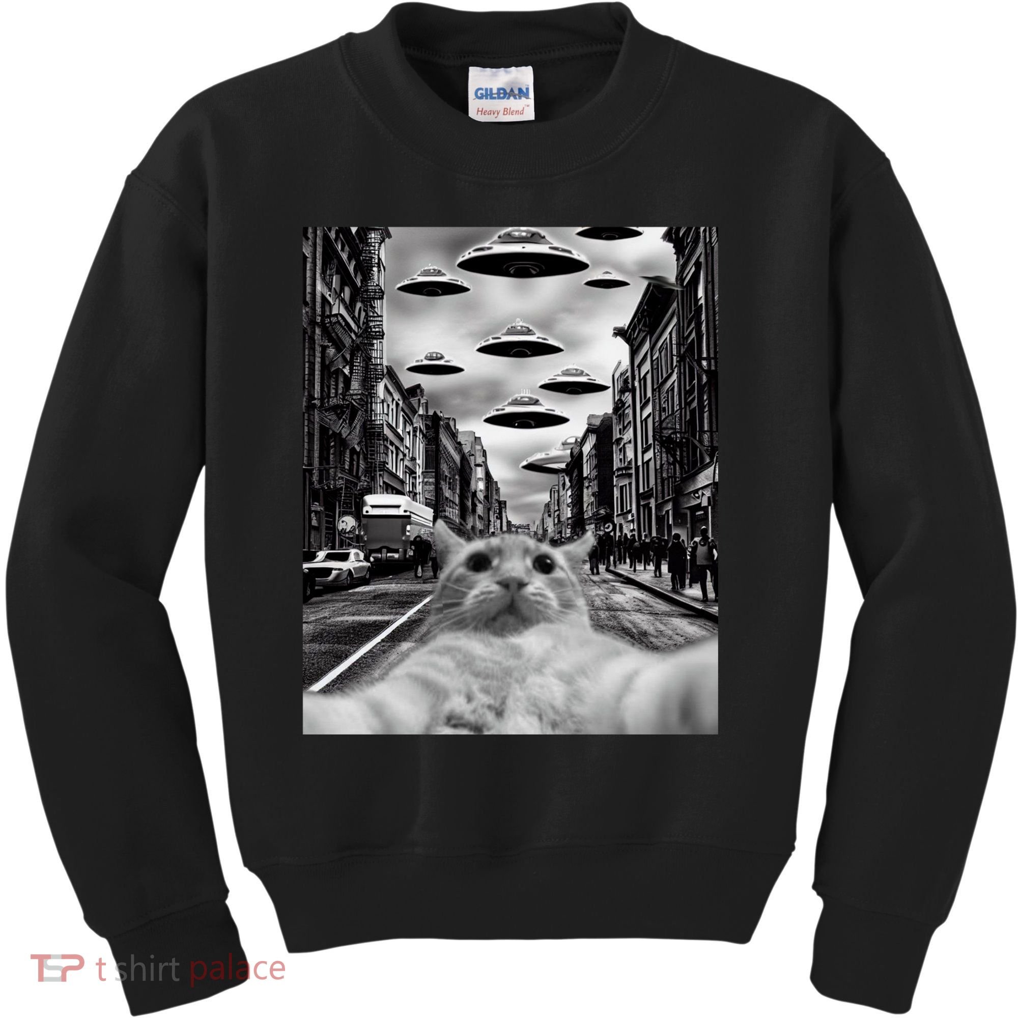 Alien UFO Funny Cat Selfie Kids Sweatshirt