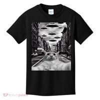 Alien UFO Funny Cat Selfie Kids T-Shirt thumb 0