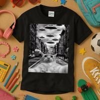 Alien UFO Funny Cat Selfie Kids T-Shirt thumb 3
