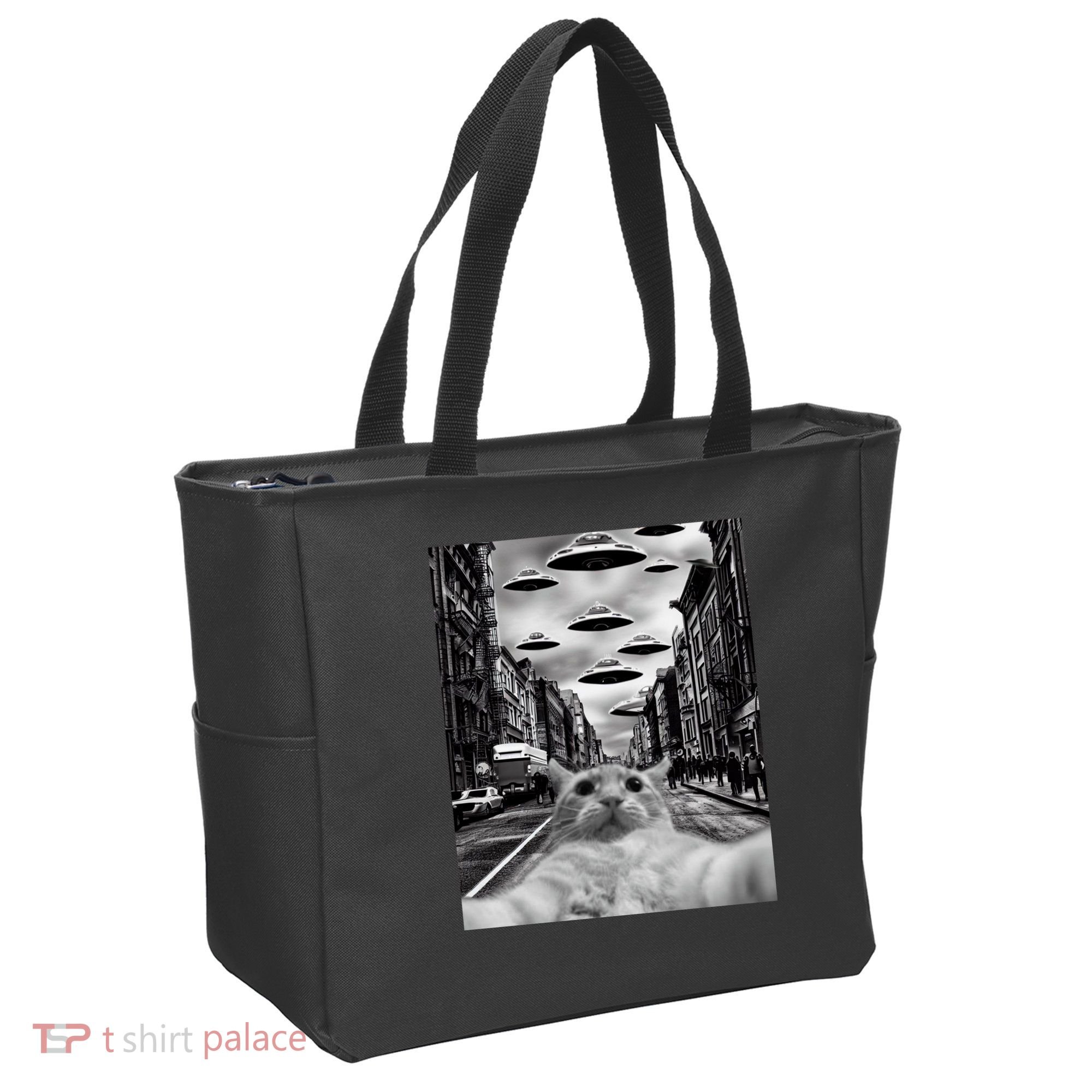 Alien UFO Funny Cat Selfie Tote Bag