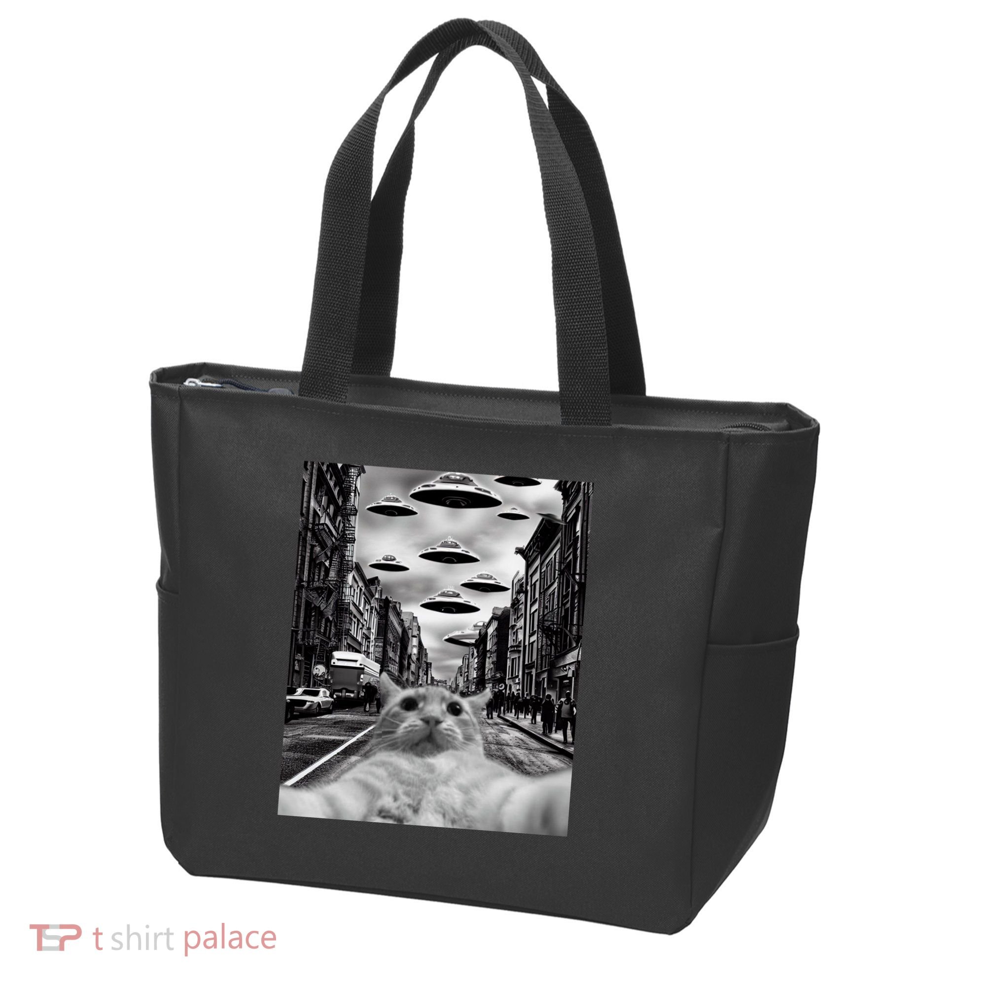 Alien UFO Funny Cat Selfie Tote Bag