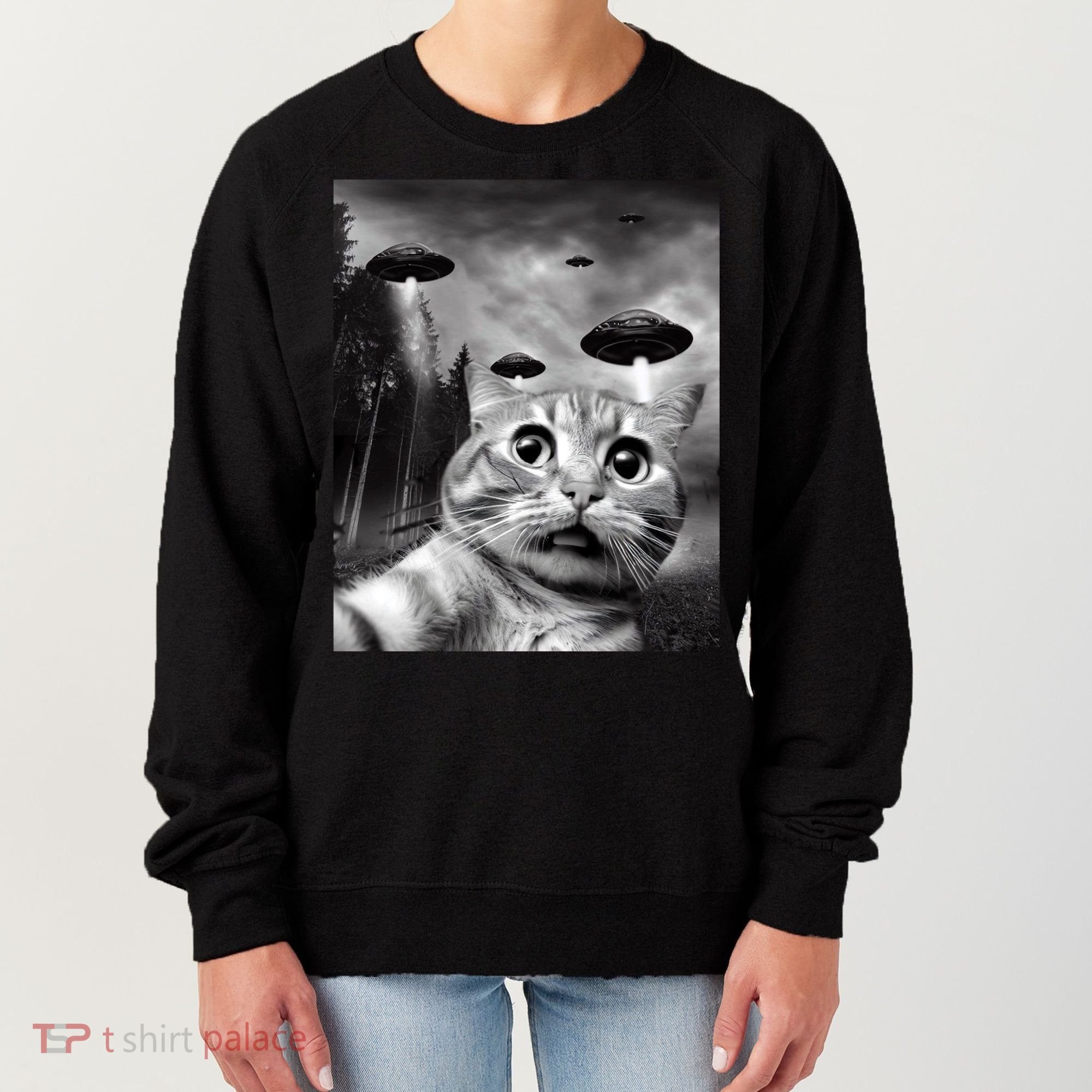 Alien UFO Funny Cat Selfie Women's Sweatshirt