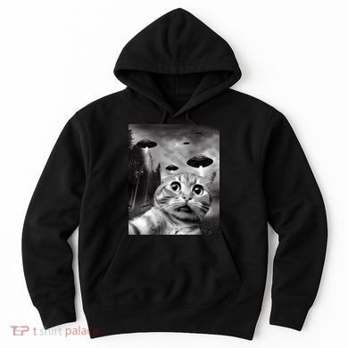 Alien UFO Funny Cat Selfie Hoodie