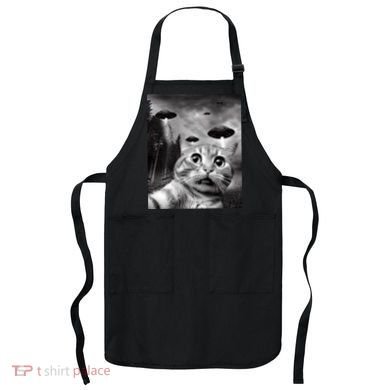 Alien UFO Funny Cat Selfie Apron