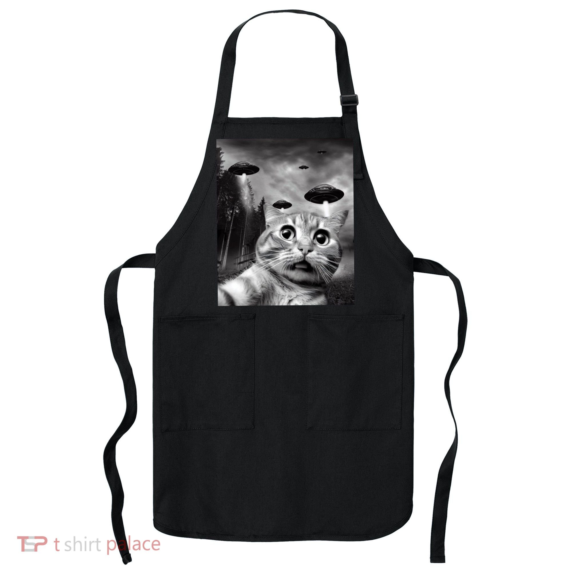 Alien UFO Funny Cat Selfie Apron