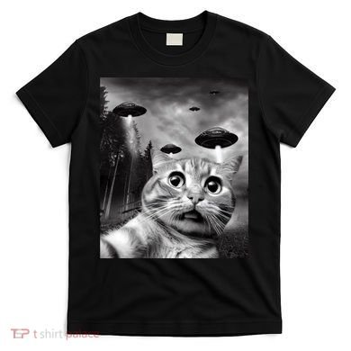 Alien UFO Funny Cat Selfie T-Shirt