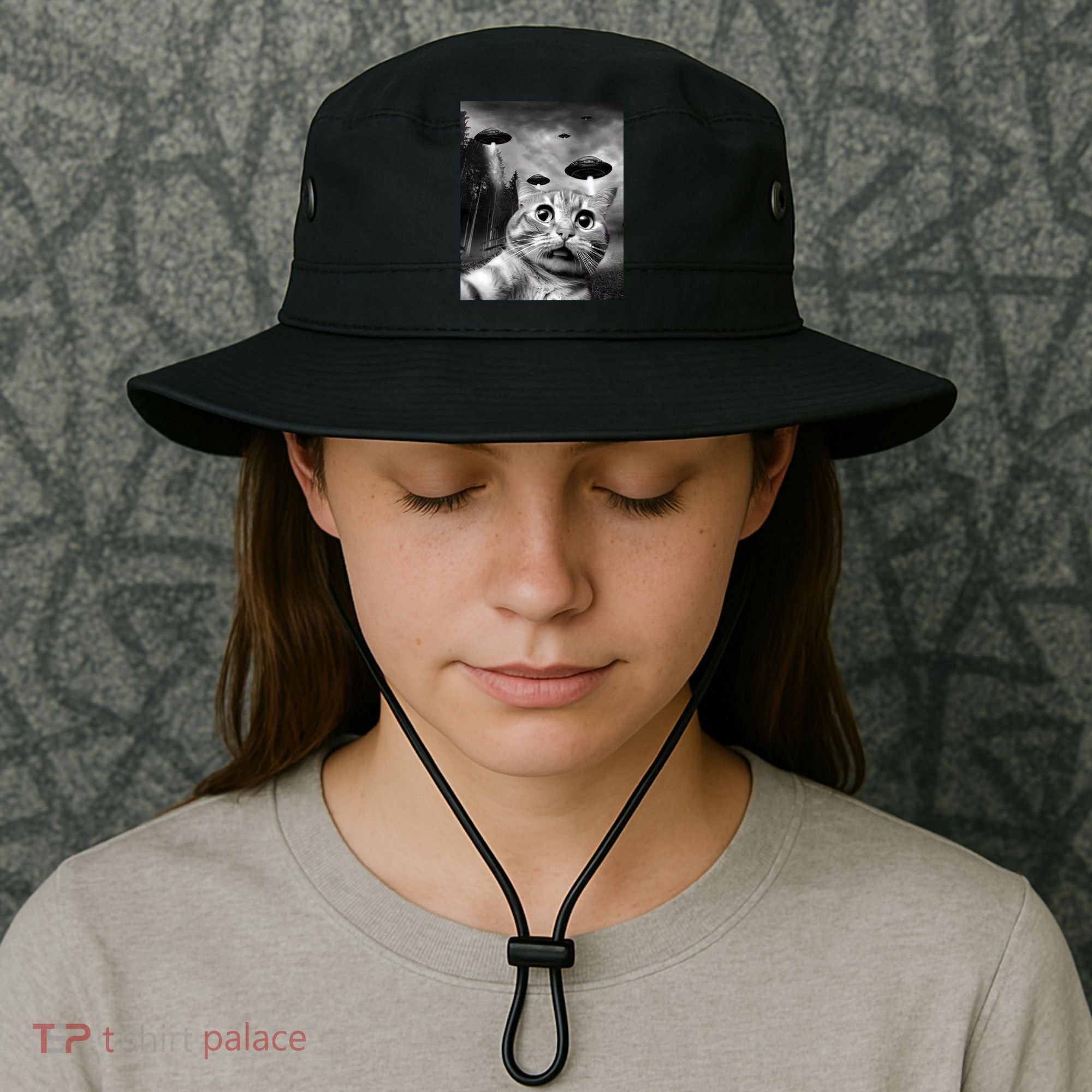 Alien UFO Funny Cat Selfie Bucket Hat