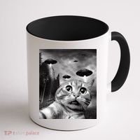 Alien UFO Funny Cat Selfie Coffee Mug thumb 1