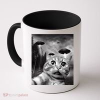 Alien UFO Funny Cat Selfie Coffee Mug thumb 0