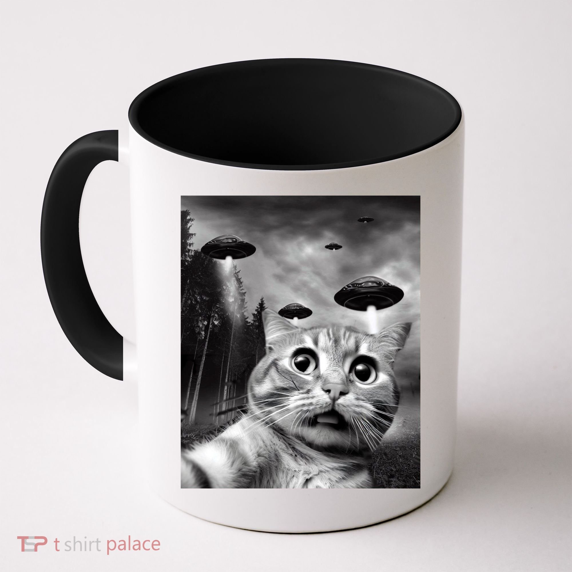 Alien UFO Funny Cat Selfie Coffee Mug