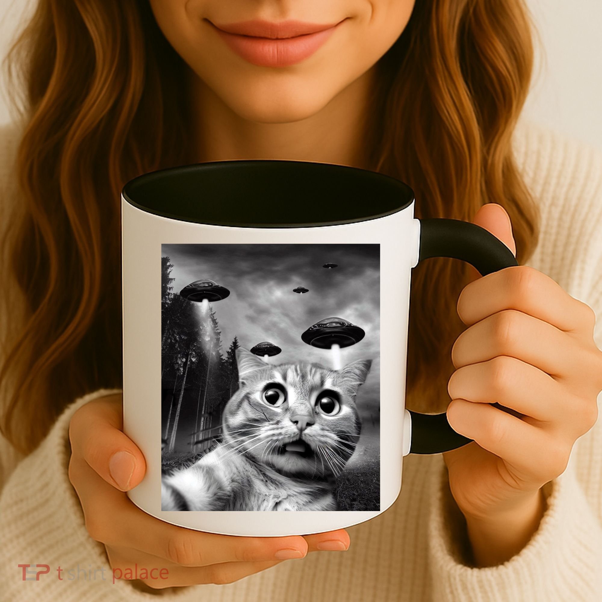 Alien UFO Funny Cat Selfie Coffee Mug