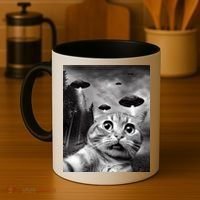 Alien UFO Funny Cat Selfie Coffee Mug thumb 4