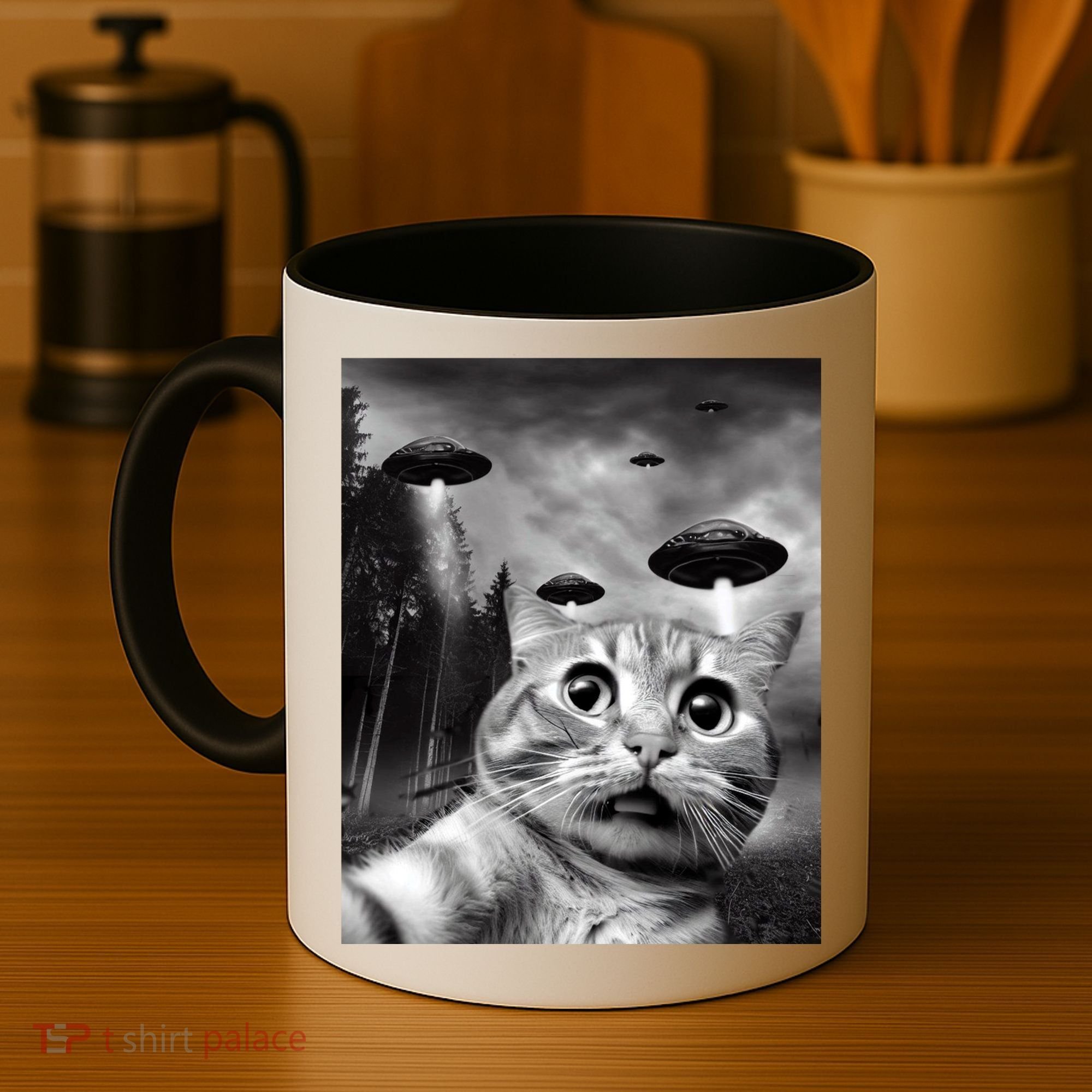 Alien UFO Funny Cat Selfie Coffee Mug