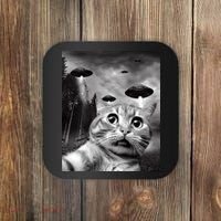 Alien UFO Funny Cat Selfie Coaster thumb 0