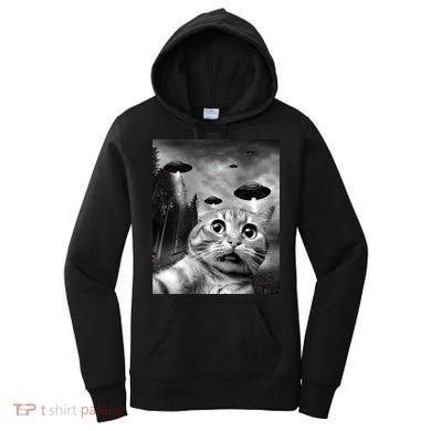Alien UFO Funny Cat Selfie Women's Hoodie