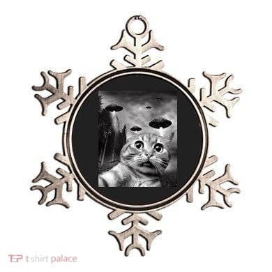 Alien UFO Funny Cat Selfie Ornament