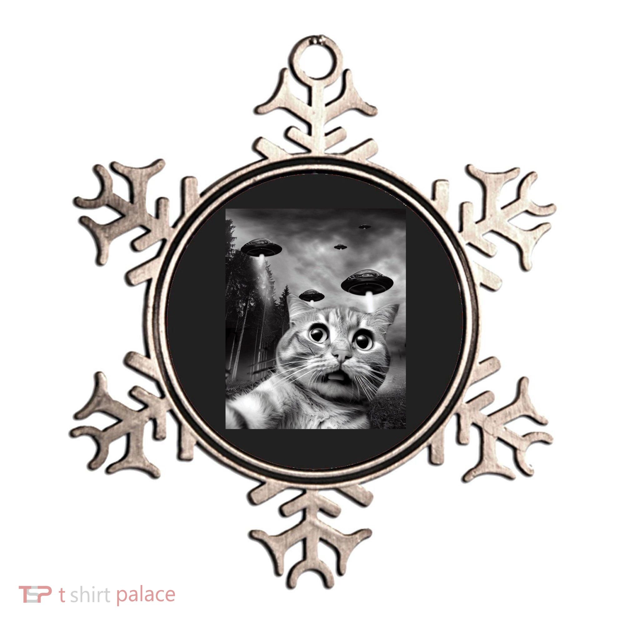 Alien UFO Funny Cat Selfie Ornament