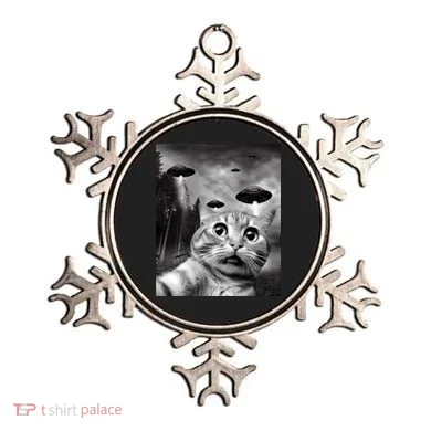 Alien UFO Funny Cat Selfie Ornament