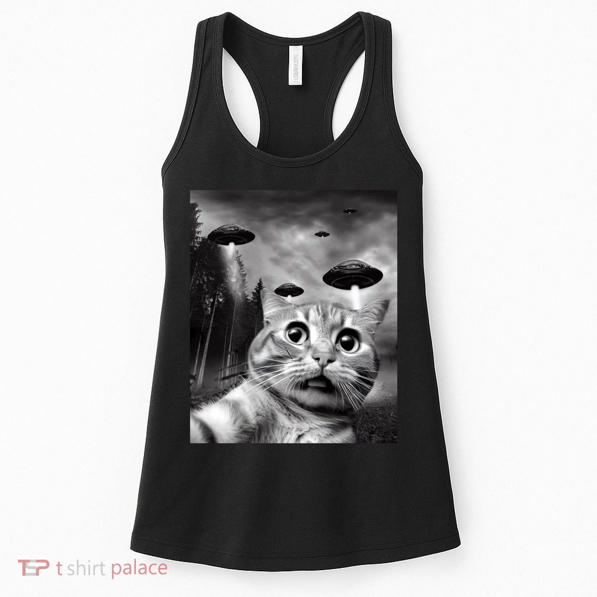Alien UFO Funny Cat Selfie Women's Tank Top