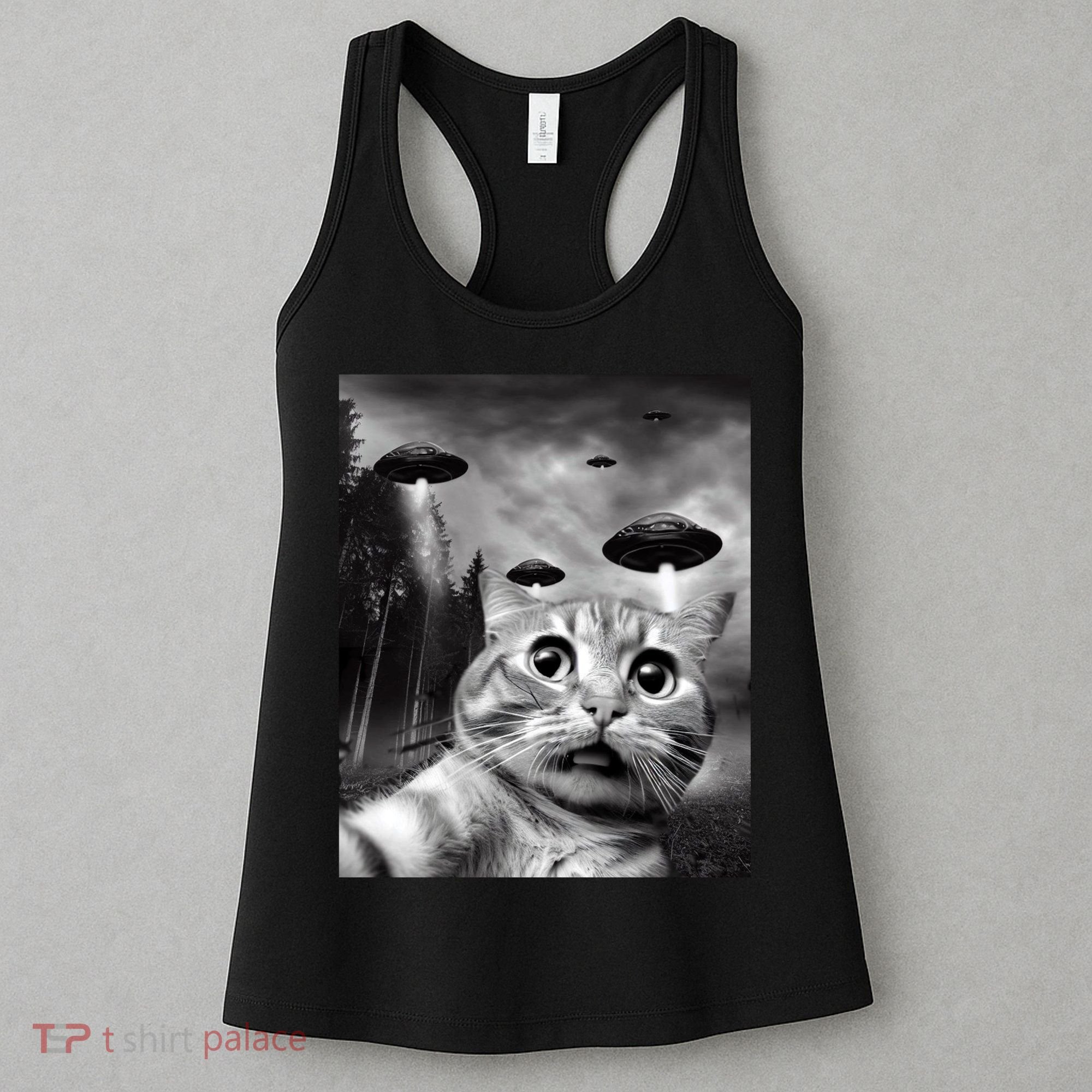 Alien UFO Funny Cat Selfie Women's Tank Top