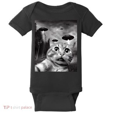 Alien UFO Funny Cat Selfie Baby Bodysuit