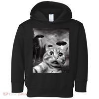 Alien UFO Funny Cat Selfie Toddler Hoodie thumb 0