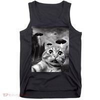 Alien UFO Funny Cat Selfie Tank Top thumb 0